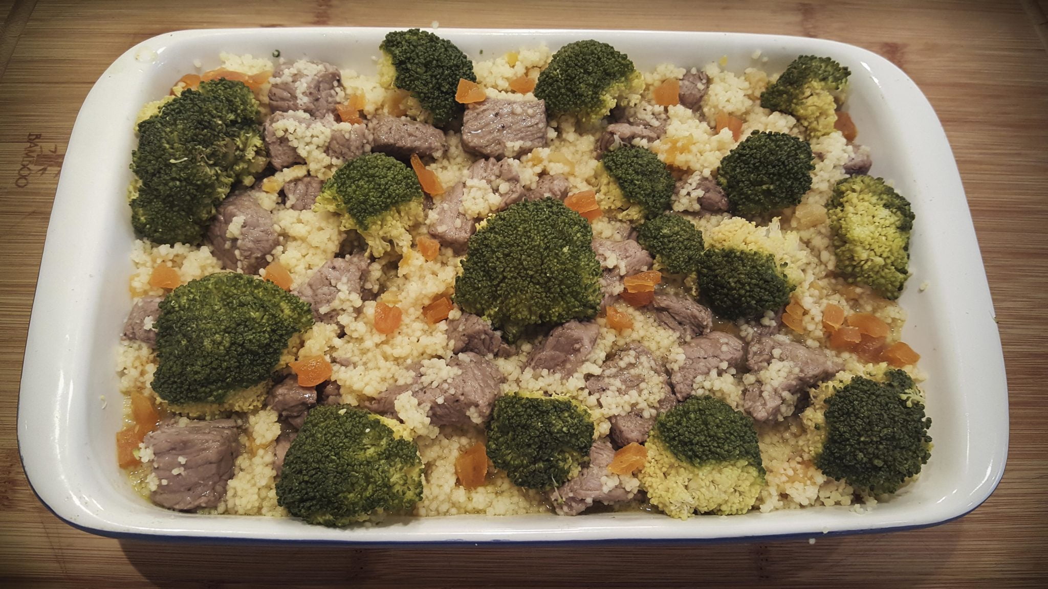 Beef with couscous and dried apricot