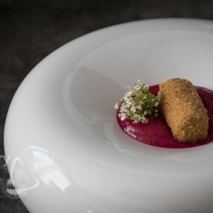 Chicken croquettes and beetroot puree